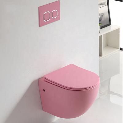 China Hidden Ceramic Cistern Round Shape Rimless Wall Hanging WC Toilet Bowl Bathroom Wall Hung Toilet for sale