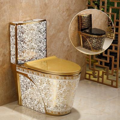 China 4.8L Gold Ceramic Double-Flow Washdown Cabinet Modern Design Bathroom WC Siphonic Single Piece Toilet for sale