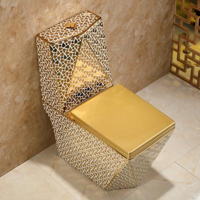 China Double-flow Luxury Sanitary Ware Ceramic Diamond Golden Toilet One Piece Bathroom for sale