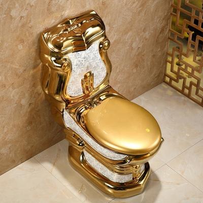 China High Quality Royal Luxury Bathroom Sanitary Ware Gold Color Double-Flow Style WC Two Piece Toilet for sale