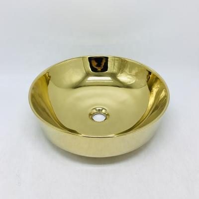 China Round Shape Wash Basin Toilet Basin High Quality Modern Classic Basin Gold Electroplating Gold Flower for sale