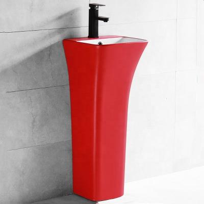 China Modern Sanitary Ware Sink Matt Red Color Basins Bathroom Pedestal Wash Basins for sale