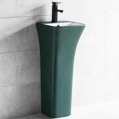 China Designer Modern Freestanding Italian Wash Basin Bathroom Matt Dark Green Color Pedestal Sink for sale