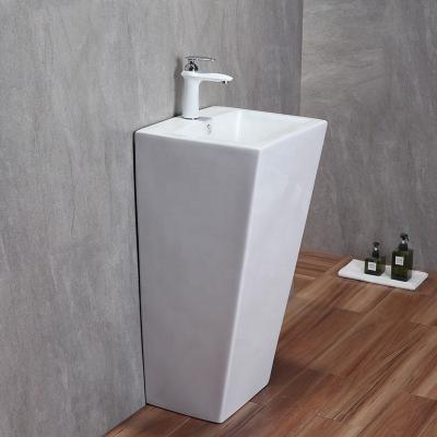 China Modern Single Piece Bathroom Faucet Floor Standing Ceramic Pedestal Square Wash Hand Basin for sale