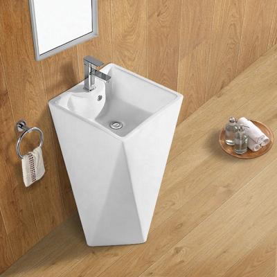 China China Supplier Hotel Modern Bathroom Project One Piece Free Standing Pedestal Sink for sale