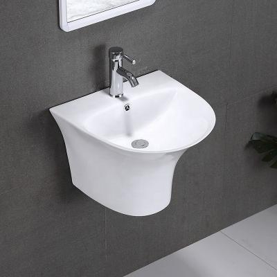 China Modern Design Wall Hung Sink Ceramic Round Basin One Piece Bathroom Sink for sale