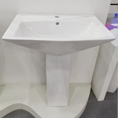 China Modern Diamond Design Shape Ceramic Two Single Connection Hole Pieces Pedestal Wash Basin Sinks for sale