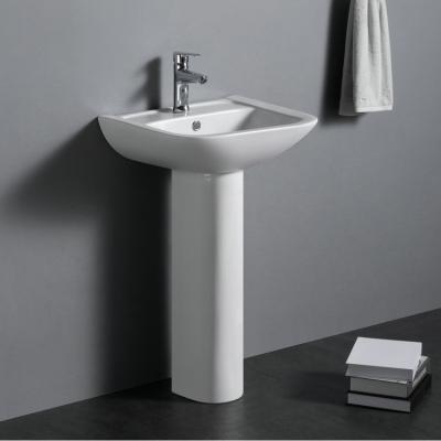 China Modern Promotional White Square Shape Ceramic Bathroom Hand Wash Pedestal Sink for sale