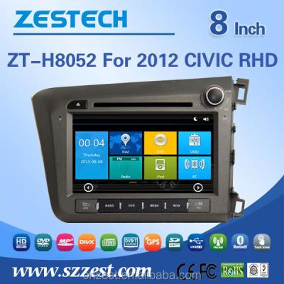 China V-10disc CDC Memory ZESTECH Touch Screen Monitor For Honda Civic Right Hand Drive 2012 Manufacture auto parts car dvd with gps ZT-H8052 for sale