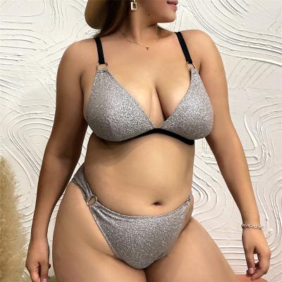 China Antibacterial Summer Plus Size Sexy Girl Two Piece Metal Circle Sequin Lift Up Swimwear Beachwear Bikini Set For Fat Women for sale