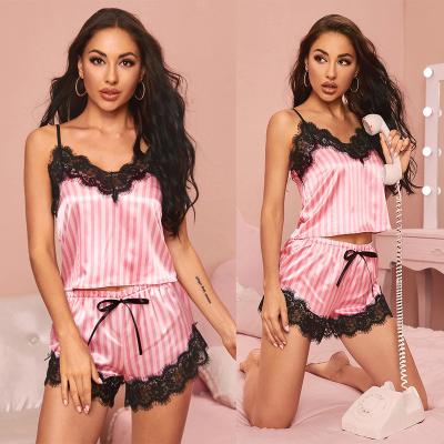 China Hot Sellers Hot Temptation Women's Two Piece Satin Lace V-Neckline In Lingeries Pure Sex Pajamas And Sexy Nightgowns Lingerie Sets For Mature Women for sale