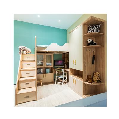 China Modern Simple Wooden Children's Bed Set Decoration Solid Wood Bed With Desk And Locker for sale