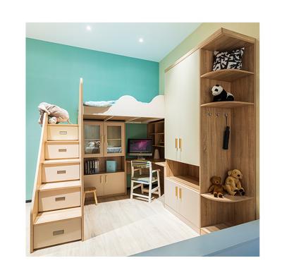 China Multifunctional Modern Children's Bed Combination Apartment Solid Wood Bed With Desk And Wardrobe for sale