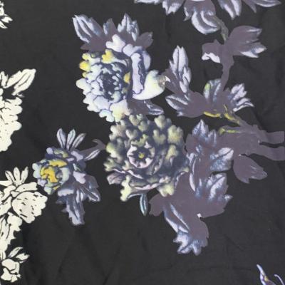 China Wholesale Organic Silk Fabric Satin Black Flower Fabric For Dress for sale