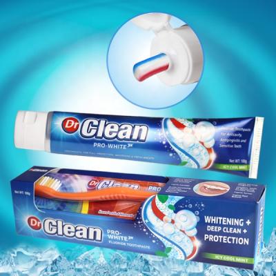 China Whitening Set Oral Refreshing Triple Color Striped Fluoride Toothpaste With A Toothbrush Packed for sale