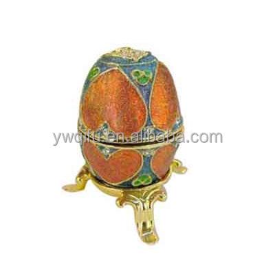 China Hot Europe 2021Wholesale Easter Egg Enamel Alloy Metal Colorful Crystal Shaped Jewelry Trinket Box for sale