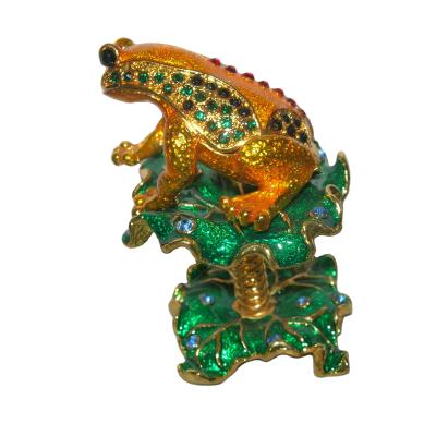 China Europe QIFU cute frog jeweled trinket box, ware tin price, frog decorated boxes for sale