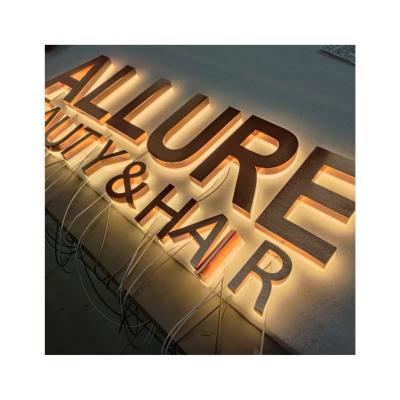 China Other Display Advertising Customized Lighting Front Metal LED Gold White Backlit Letter Sign for sale