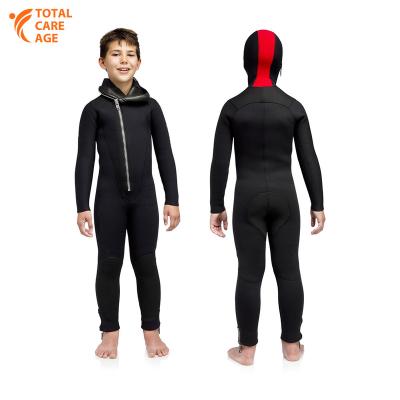 China YIHENG Antibacterial Customized Kids Neoprene Front Zip Diving Suits Freediving Hooded Wetsuit 5mm 7mm for sale