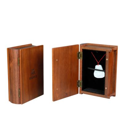 China Handmade Professional Customized Unique Book Shaped Jade Necklace Packaging Wooden Jewelry Box for sale