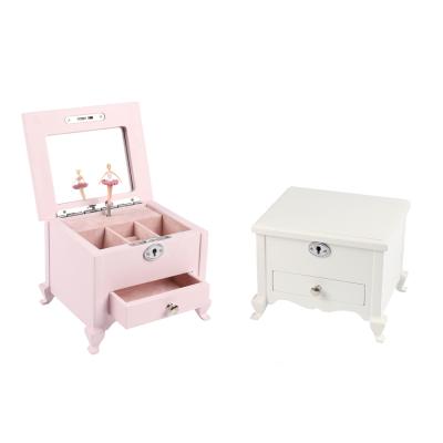 China Wood Customize Unique High End Little Girls Mirror Personalized Elegant Pink Musical Necklace Drawer Jewelry Storage Box With Lid for sale