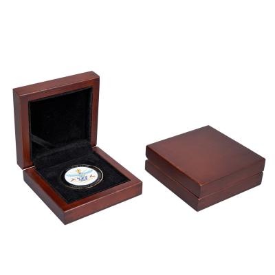 China Factory Wholesale Handmade Storage Box Eva Velvet Lining Wood Medal Small Simple Coin Display Box Coin Holder for sale