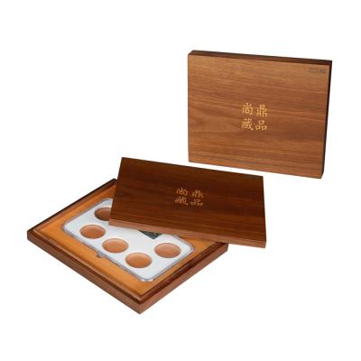 China Recyclable hot sale custom color paint wooden coin collection storage boxes walnut medal box with laser logo for sale