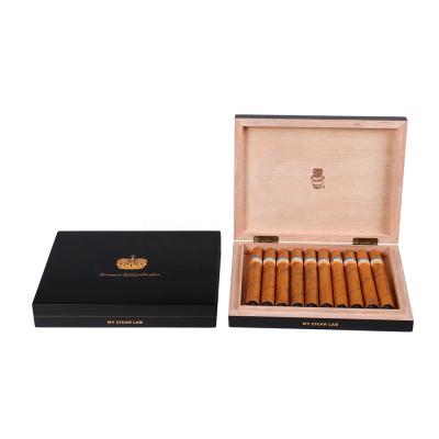 China Custom Made Handmade Mahogany Black Wooden Cigar Gift Packaging Box With Laser Logo for sale