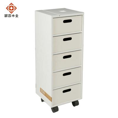 China Easy Move Home Furniture Bedroom Home Furniture Living Room Decoration MDF Cabinet White Modern Wooden Chest With 5 Leather Drawers for sale