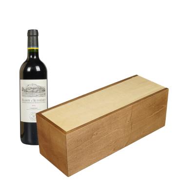 China Handmade High Grade Natural Wooden Color Sliding Custom Wooden Luxury Single Lid Wine Packing Box for sale