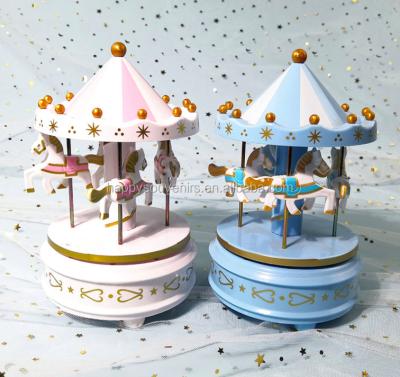 China Wholesale Birthday Gifts Plastic Cute Horse With Hand Crank Wedding Carousel Custom Plastic Music Box for sale