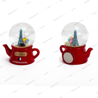 China Europe French Souvenir Mini Resin Fridge Magnet Snow Globe Customized Magnetic Paris Snow Ball With Strong Magnet for sale