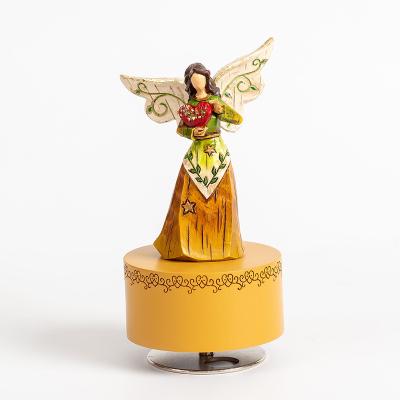 China Willow Tree Musical Box Angel Figurines Collection Sculpted Resin Resin In White Standing Heart And Bird for sale