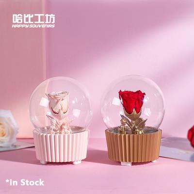 China Beautiful Polyresin Musical Box Prince Preserved Flower Snow Light Luxury Small Globe Festival Gifts and Decoration for sale