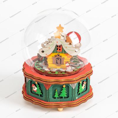 China Christmas Gifts Music Box Hand Crank Wood Musical Box Puzzle Empty Glass Wooden Music Box for sale