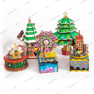 China Cartoon Wooden Toy Custom Song 3D Puzzle DIY Wooden Handcrafted 3d Puzzle Music Box for sale