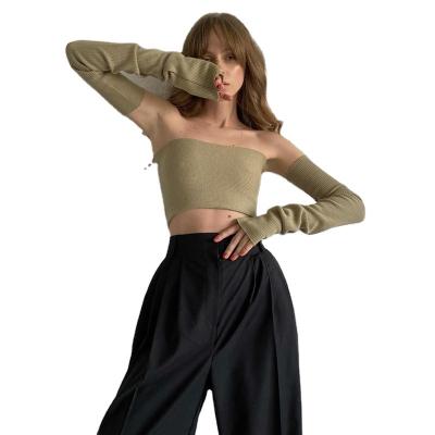 China Anti-Wrinkle Fashionable Sexy Off The Shoulder Long Sleeve Cropped Slim Women T-Shirt for sale