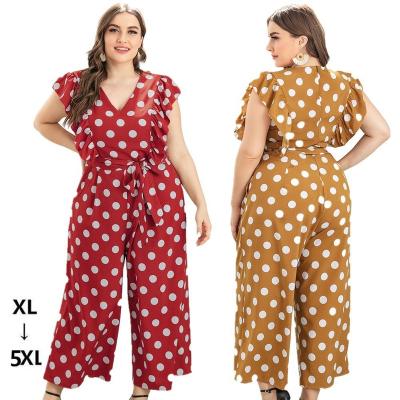 China Lady Jumpsuit Polka Dot Bohemia Jumpsuit Women Fashion V-Neckline Long Sleeve Breathable High Waist Wide-Leg Pants Set for sale