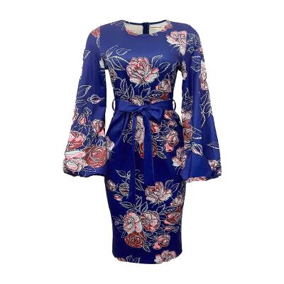 China High End Printed Sleeve Lace Dress Women's Anti-Wrinkle Round Neck Puff Clothing Plus Size Dresses for sale