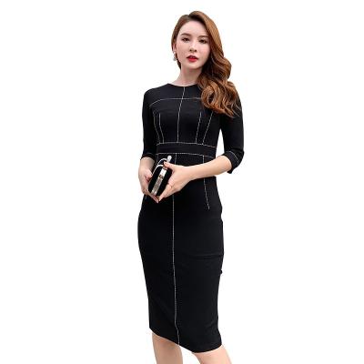 China Breathable Spring Fashion Slimming Dress With Three Quarter Sleeves Mid Length Buttocks Slim Slimming Black Skirt for sale