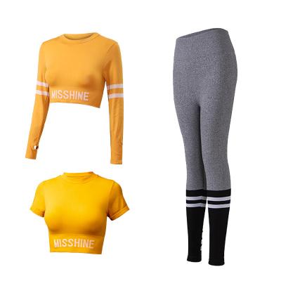 China New women's hip-lifting yoga tights two-piece suit sports fitness clothing quick-drying high-rise running short-sleeved breathable clothing for sale