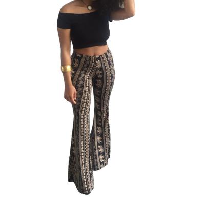 China - Wholesale Loose Floral Printing Women's High Waisted Knitted Flare Pants Trousers Women's Flare Pants for sale