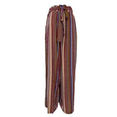 China Women's Casual Striped Long Pants Cotton Loose Leg Anti-Wrinkle Straight Ethnic Pants Wide-Leg Trousers for sale