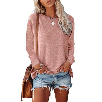 China Breathable Round Neck Split Women's Clothing Open Collarbone Long Sleeve Casual Loose Top T-Shirt for sale