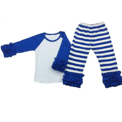 China Winter Solid Color Ruffle Cotton Baby Kids Boutique Blue Stripe Pajamas Pajamas Long Sleeve Eco-Friendly Outfits for sale