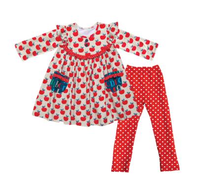 China Fashionable kids boutique red color 3/4 sleeve clothing outfits with cute fruit baby outfits for sale