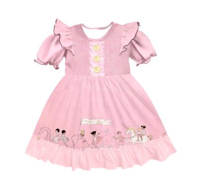 China Newest selling style healthy cotton bolk pink color kids fashion dress babies short sleeve cotton perskinety skirts for sale