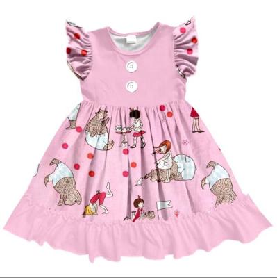 China Girls healthy boutique fashion cotton flutter sleeve healthy kids dress baby milksilk cartoon skirt for sale