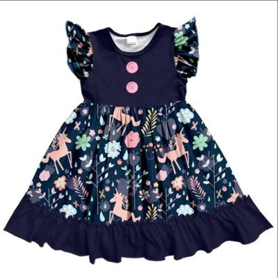 China Wholesale Healthy Hot Selling Cotton Girls Flutter Sleeve Perskinety Kids Dress Baby Milksilk Skirt With Flower Printed for sale