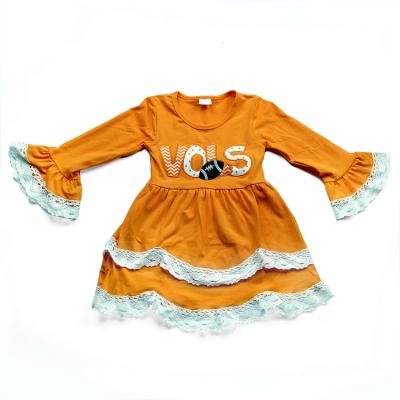 China Eco-Friendly Hot Saling Printing Ruffle Lace Baby Girl Dress Eco-Friendly for sale